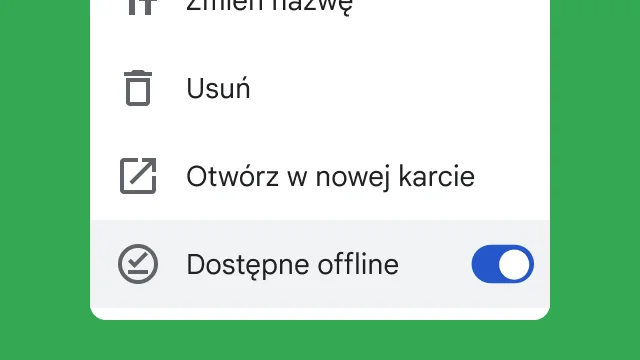 Przełącznik umożliwia użytkownikowi uzyskanie dostępu do plików podczas pracy w trybie offline.